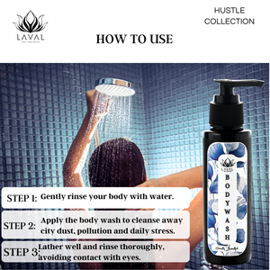 
                  
                    How to use laval hustle collection body wash. 
                  
                