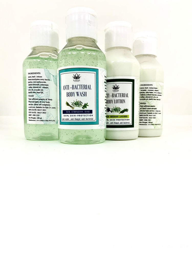 strong anti-bacterial AntiViral anti-fungal body wash and body lotion, plant based, ayurvedic skin care products, siddha ayurveda product, laval, ava skin care. Indias best skin care brands